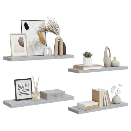 Окачени стенни рафтове, 4 бр, бетонно сиви, 80x23,5x3,8 см, МДФ