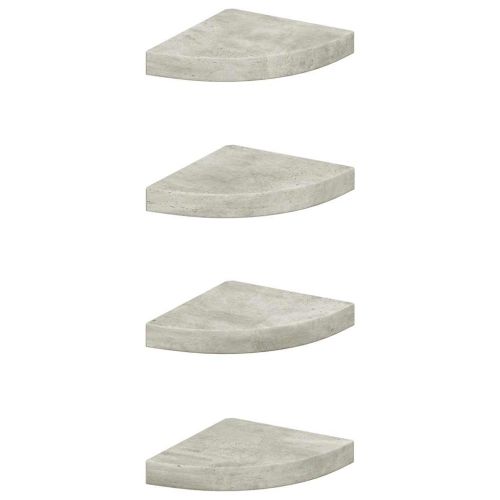 Стенни ъглови рафтове, 4 бр, бетонно сиво, 25x25x3,8 см, МДФ