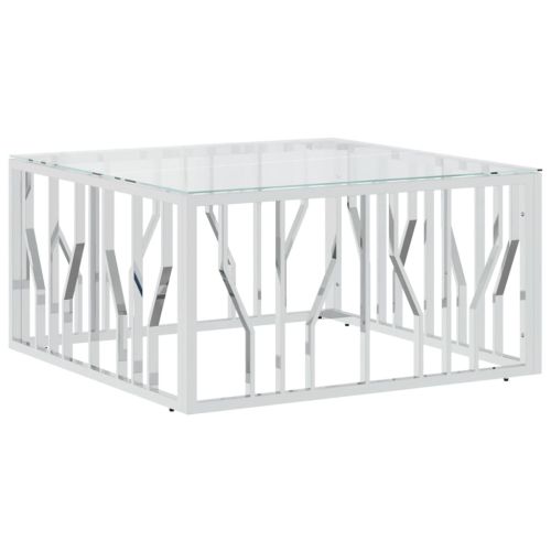 Маса за кафе 80x80x40 cм неръждаема стомана и стъкло