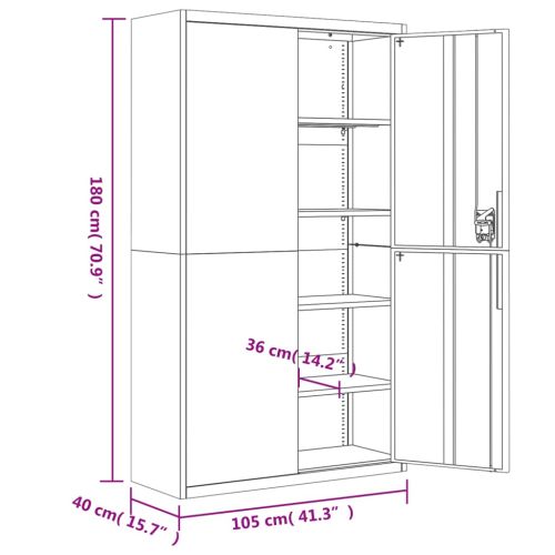 Шкаф за папки антрацит 105x40x180 см стомана