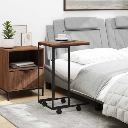Помощна маса с колелца черна 40x30x63,5 см инженерно дърво