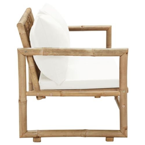 2-местен градински диван с възглавници, бамбук