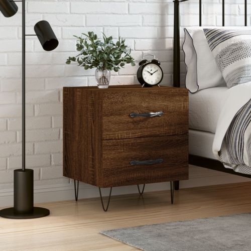 Нощно шкафче кафяв дъб 40x35x47,5 см инженерно дърво