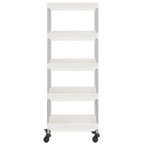 Кухненска количка на 5 нива, бяла, 42x29x128 см, желязо и ABS