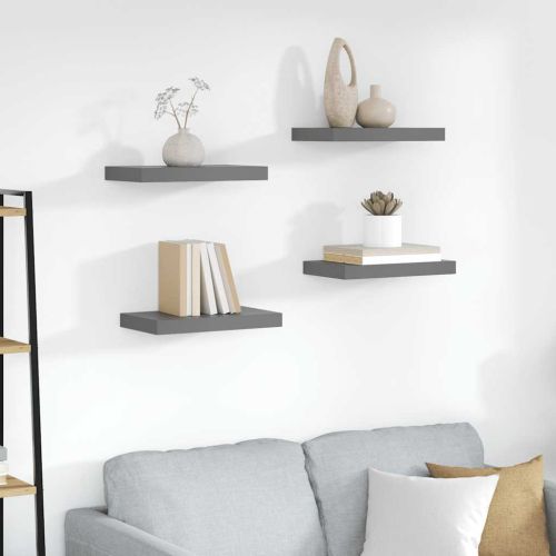Окачени стенни рафтове, 4 бр, сив гланц, 40x23,5x3,8 см, МДФ