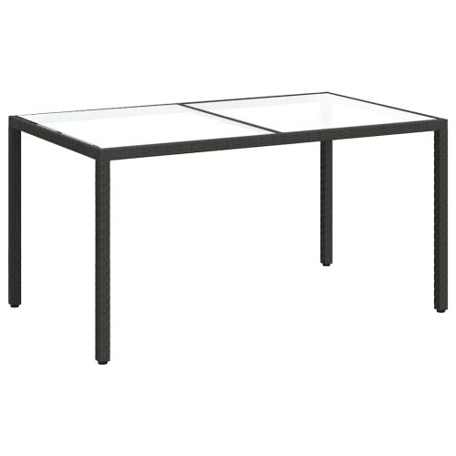Градинска маса 150x90x75 см закалено стъкло и полиратан черна