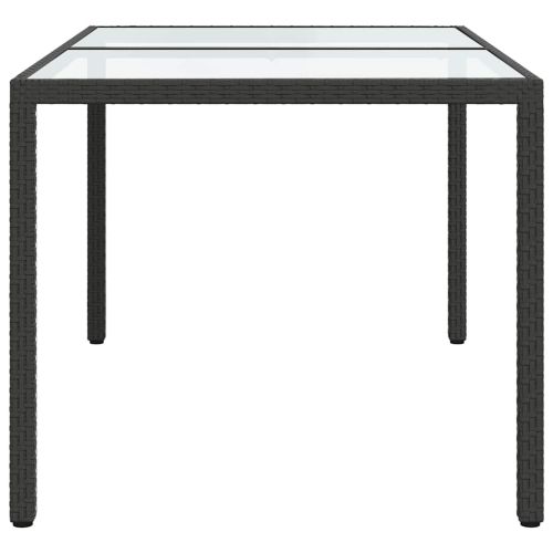 Градинска маса 150x90x75 см закалено стъкло и полиратан черна