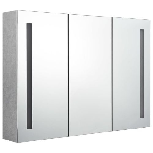 LED шкаф с огледало за баня, бетонно сив, 89x14x62 см