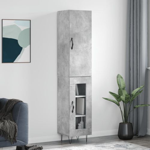 Висок шкаф, бетонно сив, 34,5x34x180 см, инженерно дърво