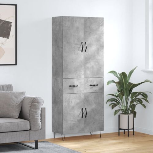 Висок шкаф, бетонно сив, 69,5x34x180 см, инженерно дърво