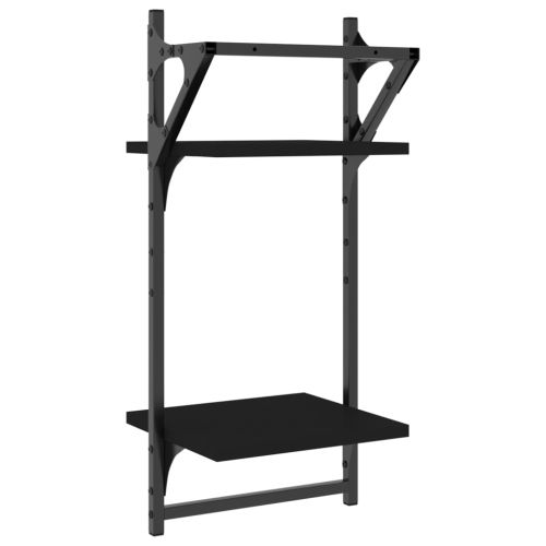 Двуетажни стенни рафтове с пръти 2 бр черни 30x25x65 см