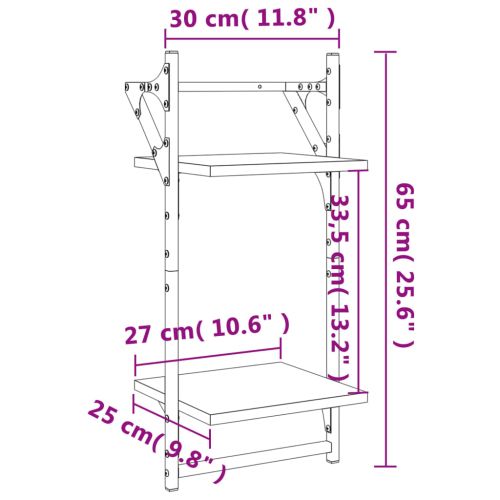 Двуетажни стенни рафтове с пръти 2 бр черни 30x25x65 см