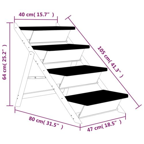 Стълба за кучета сива 105x47 см масивна ела