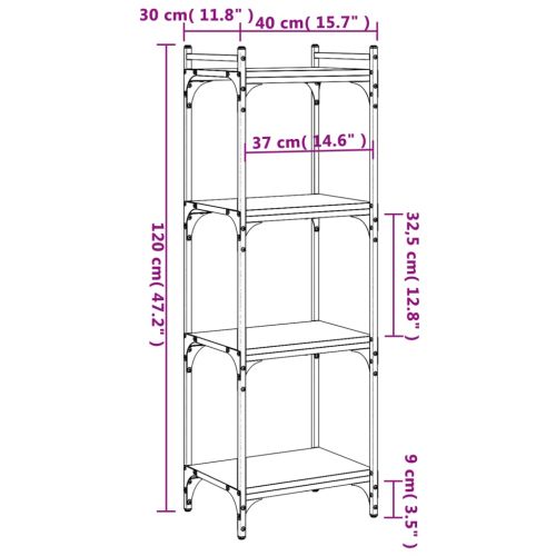 Библиотека 4 рафта опушен дъб 40x30x120 см инженерно дърво