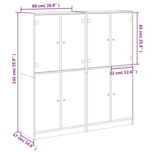 Библиотека с врати сив сонома 136x37x142 см инженерно дърво