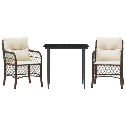 Бистро комплект с възглавници 3 части кафяв полиратан