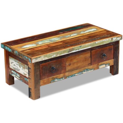 Кафе маса с чекмеджета, регенерирано дърво масив, 90x45x35 cм