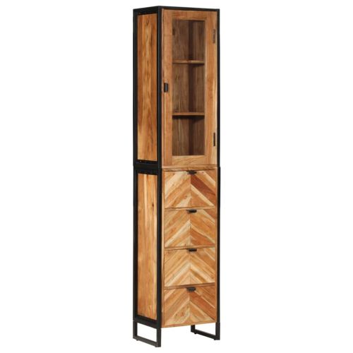 Шкаф за баня 40x27x190 см желязо и масивно дърво акация