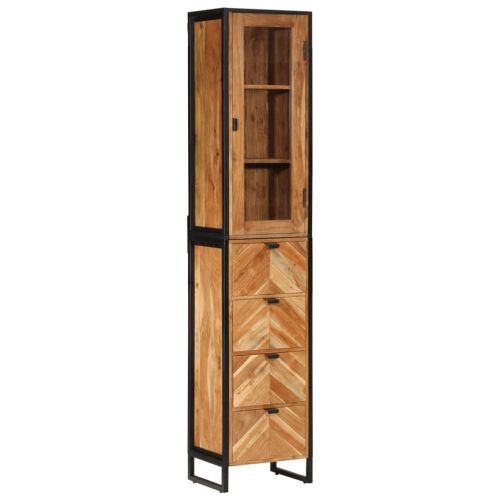 Шкаф за баня 40x27x190 см желязо и масивно дърво акация