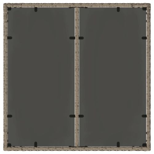 Градинска маса със стъклен плот сива 90x90x75 см полиратан