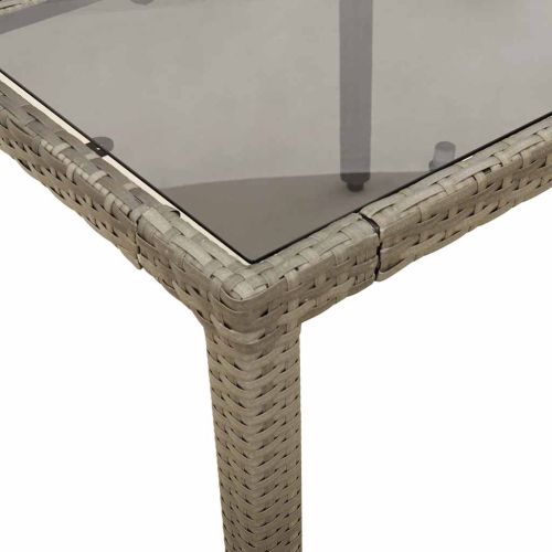 Градинска маса със стъклен плот сива 90x90x75 см полиратан