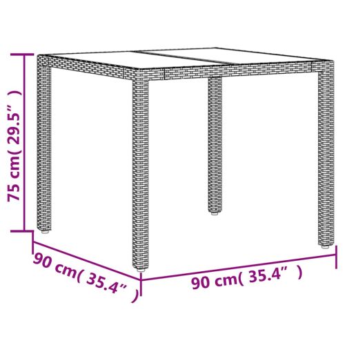 Градинска маса със стъклен плот сива 90x90x75 см полиратан