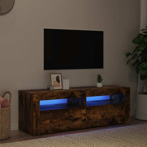 ТВ шкаф с LED осветление, опушен дъб, 120x35x40 см