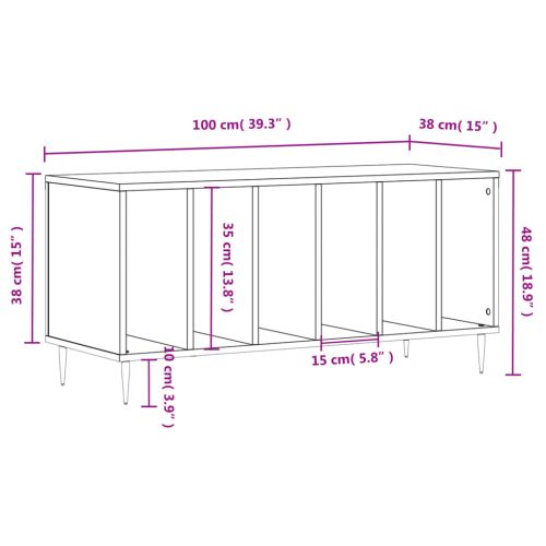 Шкаф за винилови плочи сив сонома 100x38x48 см инженерно дърво