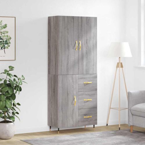 Висок шкаф, сив сонома, 69,5x34x180 см, инженерно дърво