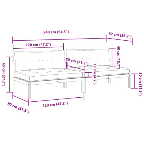 Външни палетни средни дивани 2 части с възглавници акация масив