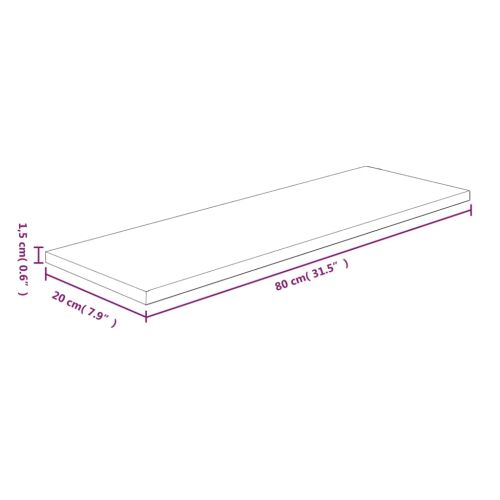Дъска за рафт, 80x20x1,5 см, необработен масивен дъб