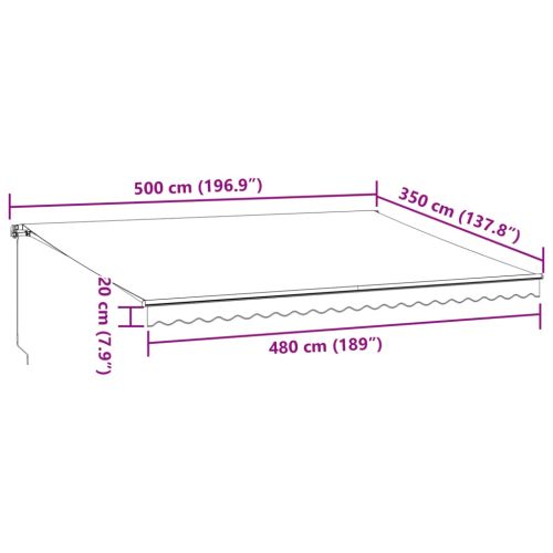 Ръчно прибираща се тента с LED, бордо, 500x350 см