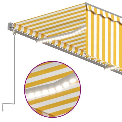 Ръчно прибиращ се сенник с щора и LED, 5x3 м, жълто и бяло