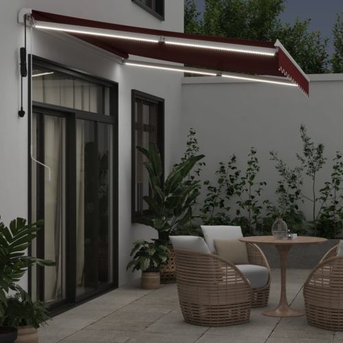 Автоматично прибираща се тента с LED, бордо, 350x250 см