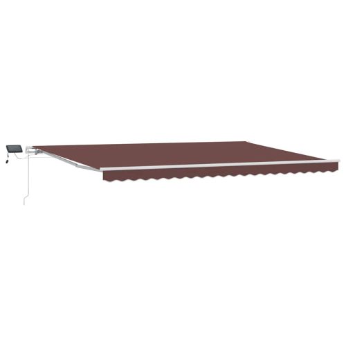 Ръчно прибираща се тента с LED, кафяв, 500x300 см