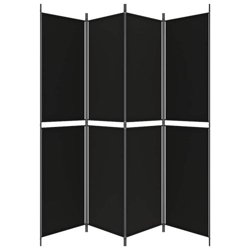 Параван за стая, 4 панела, черен, 200x220 cм, плат