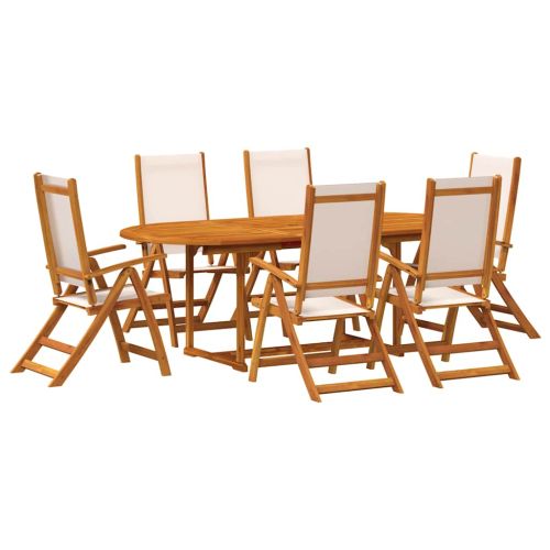Градински трапезен комплект, 7 части, акация масив и textilene