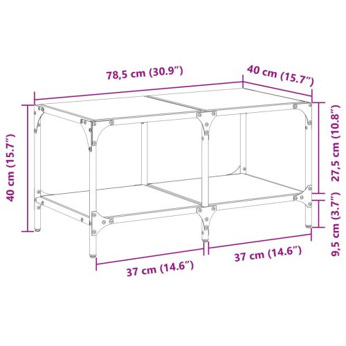 Маса за кафе с черен стъклен плот 78,5x40x40 см стомана