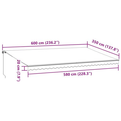 Ръчно прибираща се тента с LED, бордо, 600x350 см