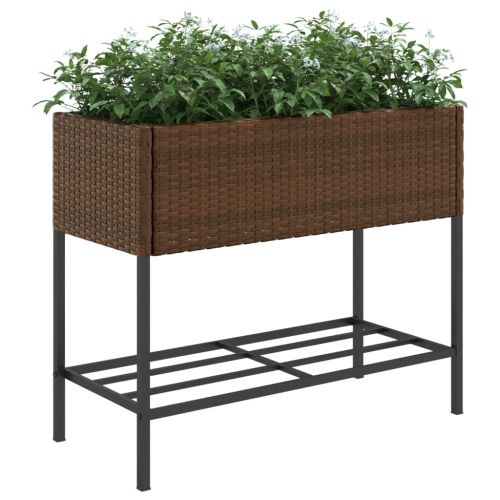 Градински плантери с рафт, 2 бр, кафяв, 90x40x75 см, полиратан