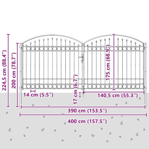 Врата за ограда ASSEN 401 x 224,5 см Стомана Сив С ключалка