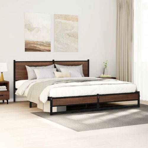 Метална рамка за легло, без матрак, кафяв дъб, 183x213 см