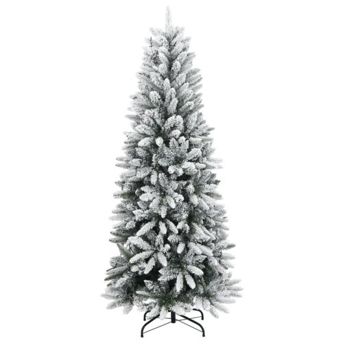 Изкуствена коледна елха, 150 LED и флокиран сняг, 150 см