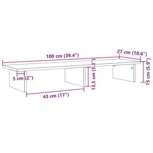Поставка за монитор, старо дърво, 100x27x15 см, инженерно дърво