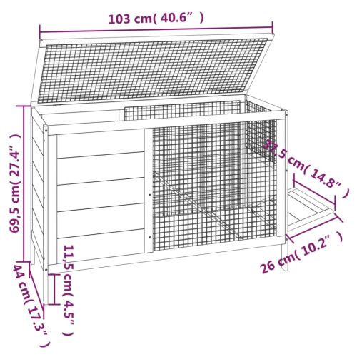 Клетка за зайци кафява 103x44x69,5 см борово дърво масив