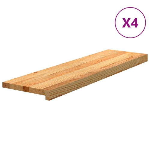Стълбищни стъпала, 4 бр, светлокафяви, 90x30x2 см, дъб масив