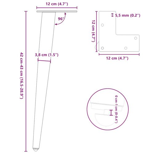 Крака за масичка за кафе, конична форма, 4 бр., антрацит, 42-43 см, стомана