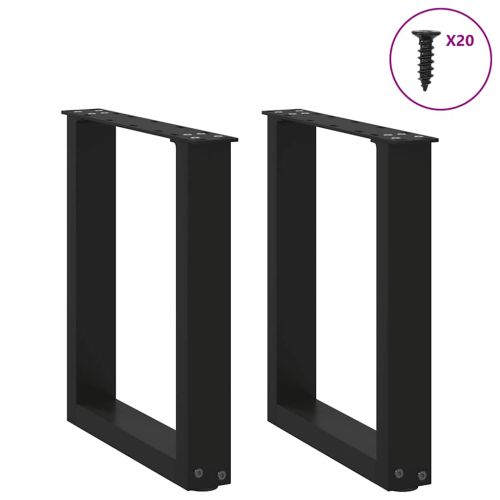 Крака за масичка за кафе, U-образни, 2 бр., черни, 38 x (42-43) см, стомана