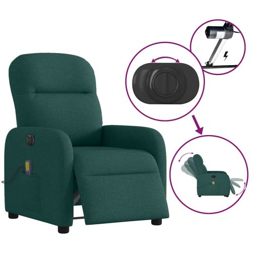 Електрически масажен наклоняем стол, тъмнозелен, текстил