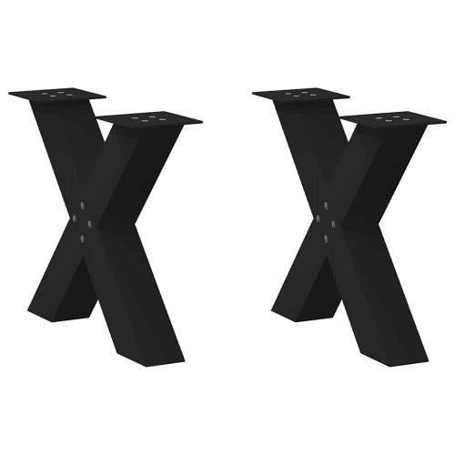 Крака за масичка за кафе, X-образни, 2 бр., черни, 50 x (42-43) см, стомана
